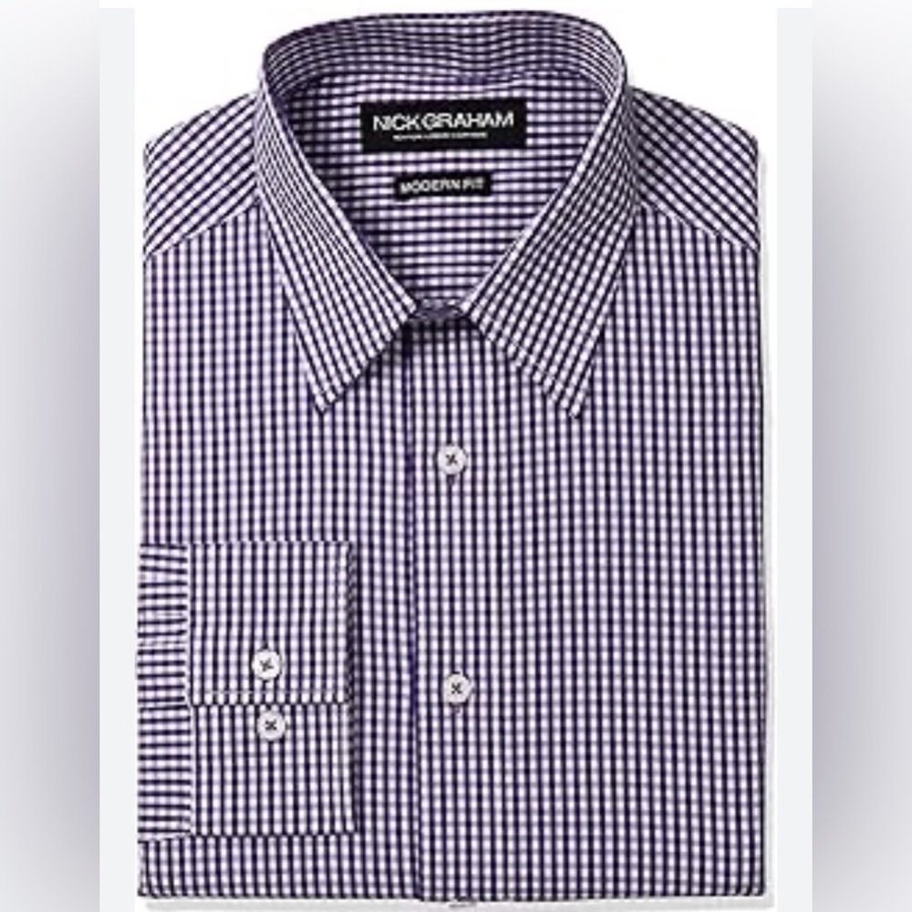 Nick Graham Men's Modern-Fit Performance Stretch Dress Shirt, Purple XL 17-17.5